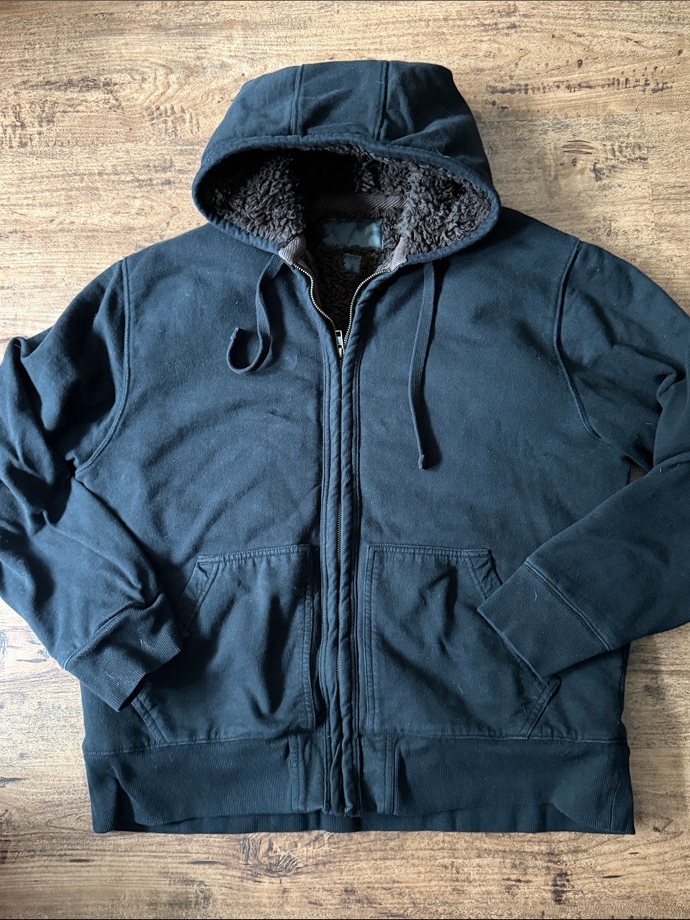 Black Sherpa-Lined Zip Hoodie XL Mens